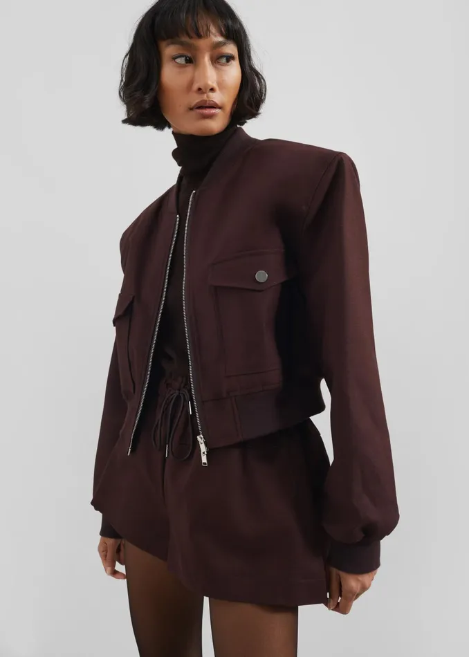 Women Pomona Crop Bomber Jacket 8211 Burgundy The Frankie Shop Outerwear