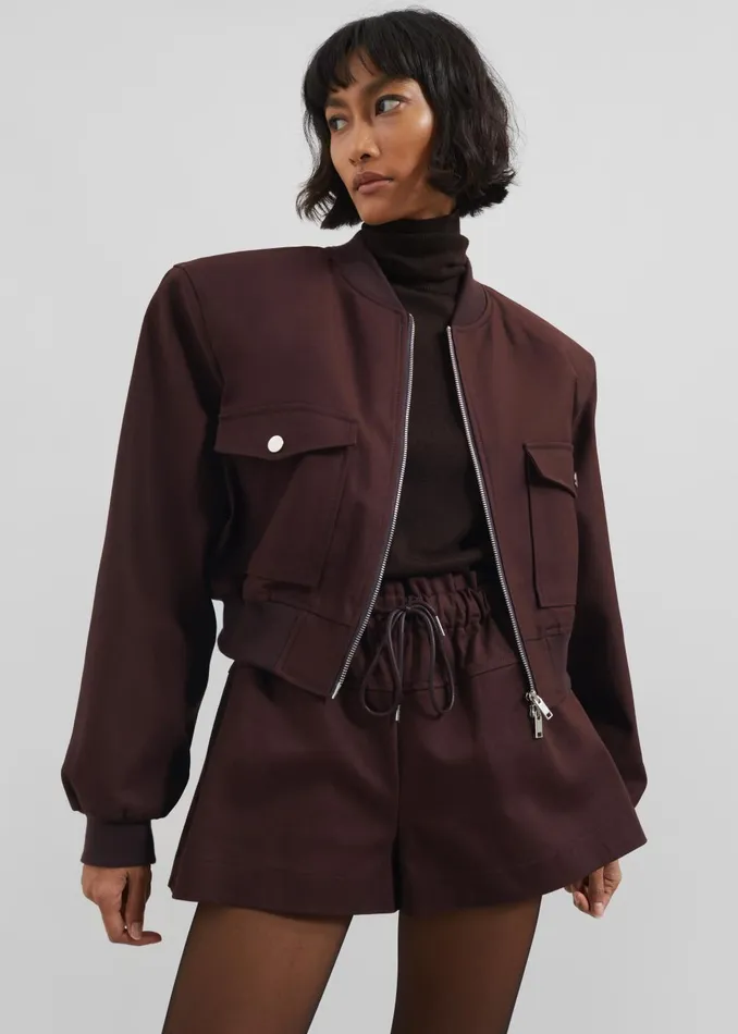 Women Pomona Crop Bomber Jacket 8211 Burgundy The Frankie Shop Outerwear