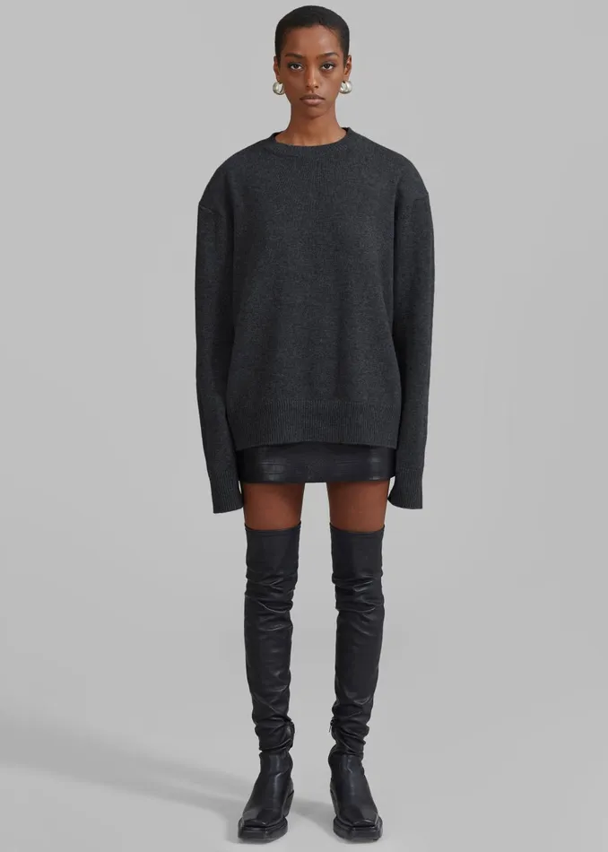 Women Rafaela Padded Knit Sweater 8211 Dark Grey Melange The Frankie Shop Knitwear