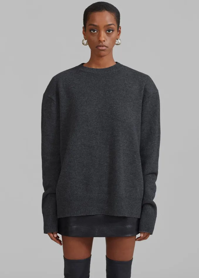 Women Rafaela Padded Knit Sweater 8211 Dark Grey Melange The Frankie Shop Knitwear