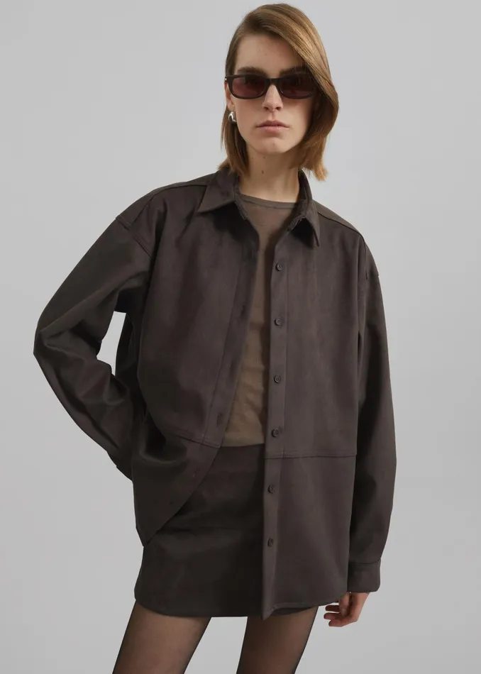 Women Regina Faux Suede Shirt 8211 Brown The Frankie Shop Tops