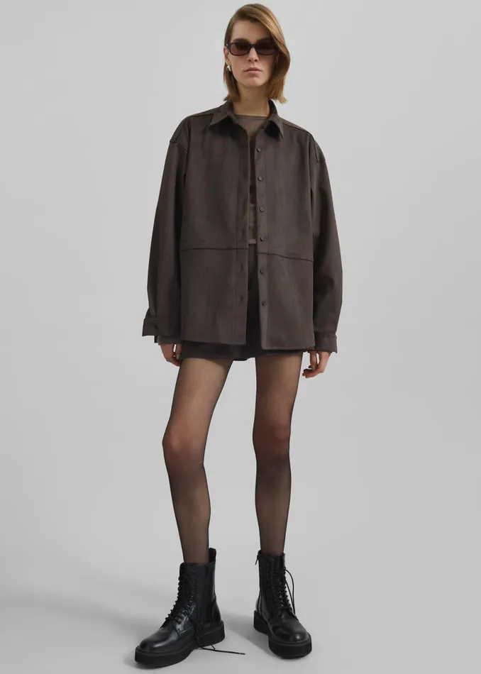 Women Regina Faux Suede Shirt 8211 Brown The Frankie Shop Tops