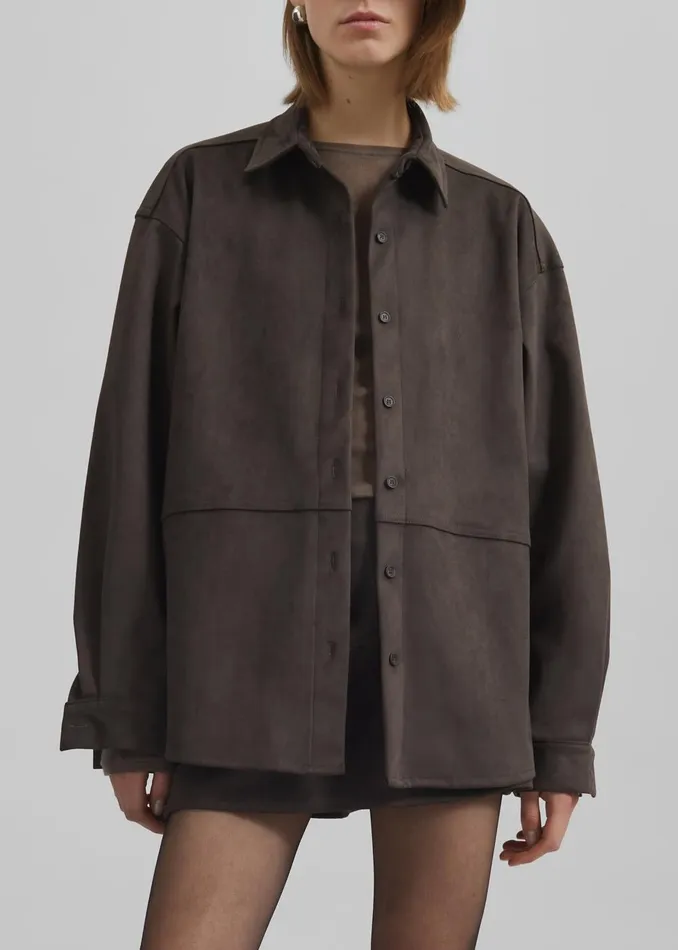 Women Regina Faux Suede Shirt 8211 Brown The Frankie Shop Tops