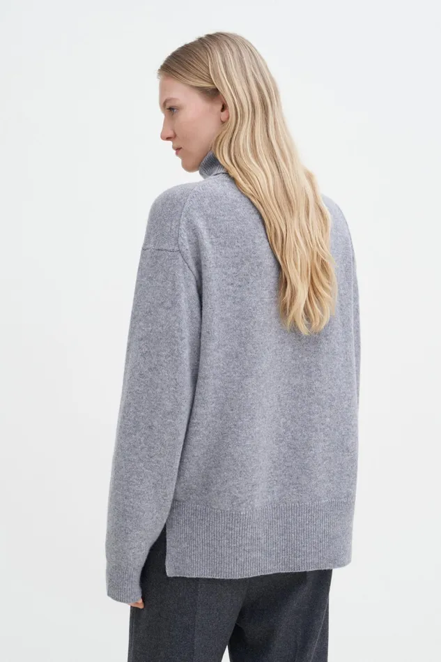 Women Relaxed Turtleneck Sweater Grey Melange Filippa K Knitwear