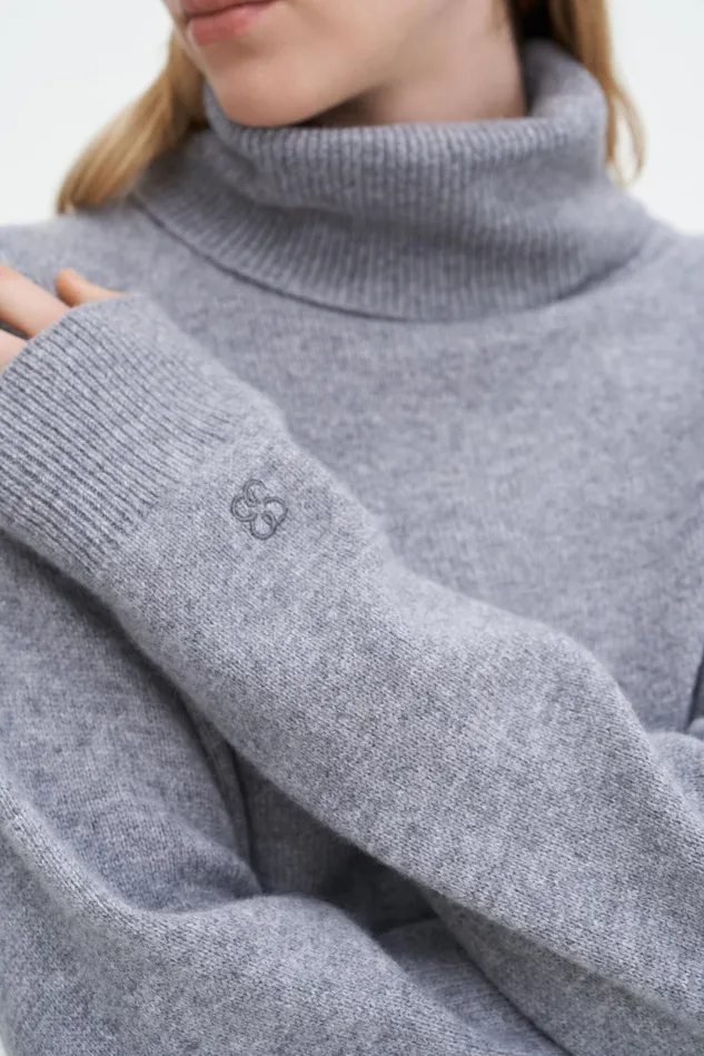 Women Relaxed Turtleneck Sweater Grey Melange Filippa K Knitwear