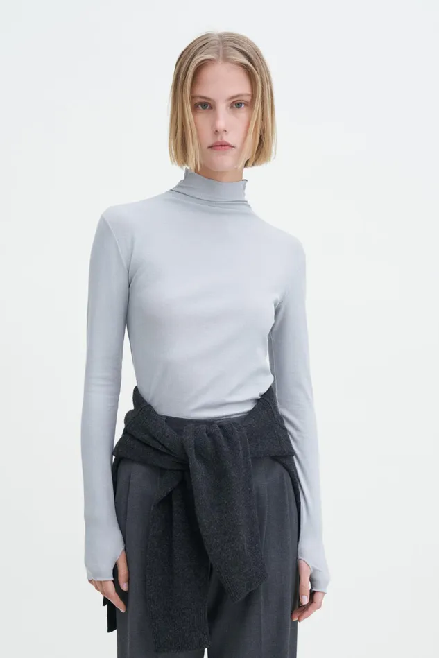 Women Rib Mock Neck Top Thunderstorm Filippa K Tops