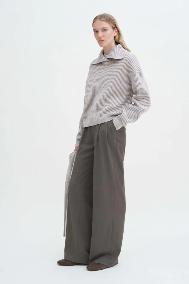 Women Ribbed Collar Sweater Beigewhite Filippa K Knitwear