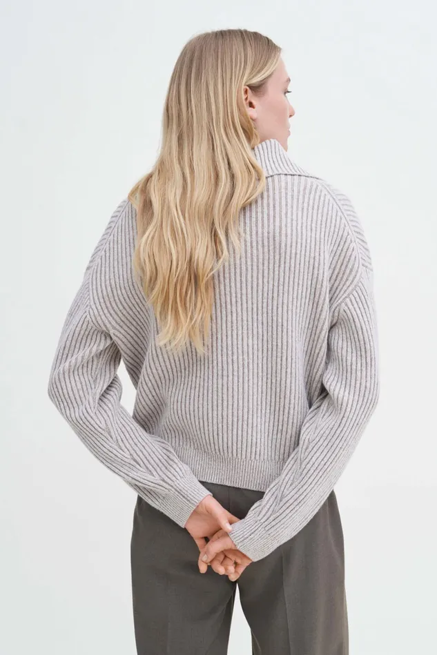 Women Ribbed Collar Sweater Beigewhite Filippa K Knitwear