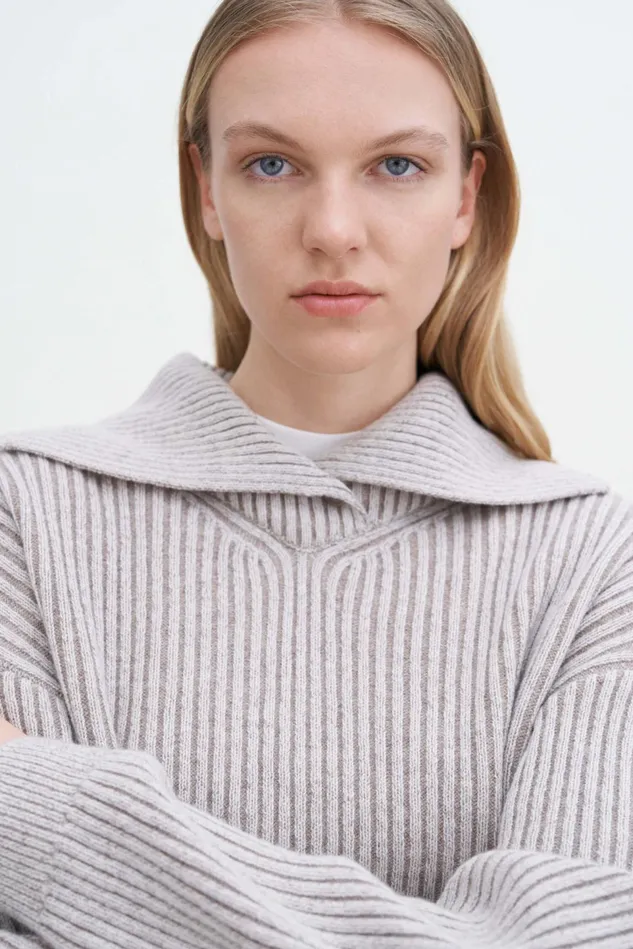 Women Ribbed Collar Sweater Beigewhite Filippa K Knitwear