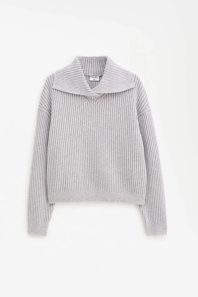 Women Ribbed Collar Sweater Beigewhite Filippa K Knitwear