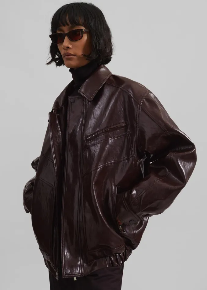 Women Risner Faux Leather Jacket 8211 Burgundy The Frankie Shop Outerwear