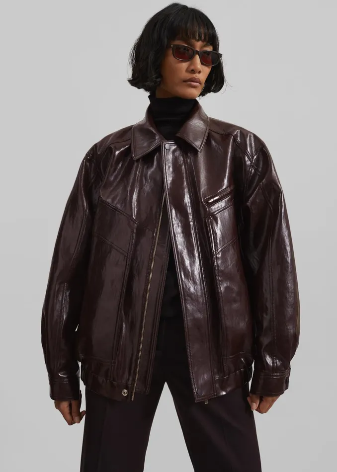 Women Risner Faux Leather Jacket 8211 Burgundy The Frankie Shop Outerwear