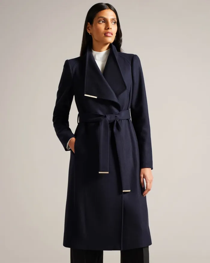 Women ROSE 8211 Wool Wrap Coat Navy Ted Baker Coats and Jackets