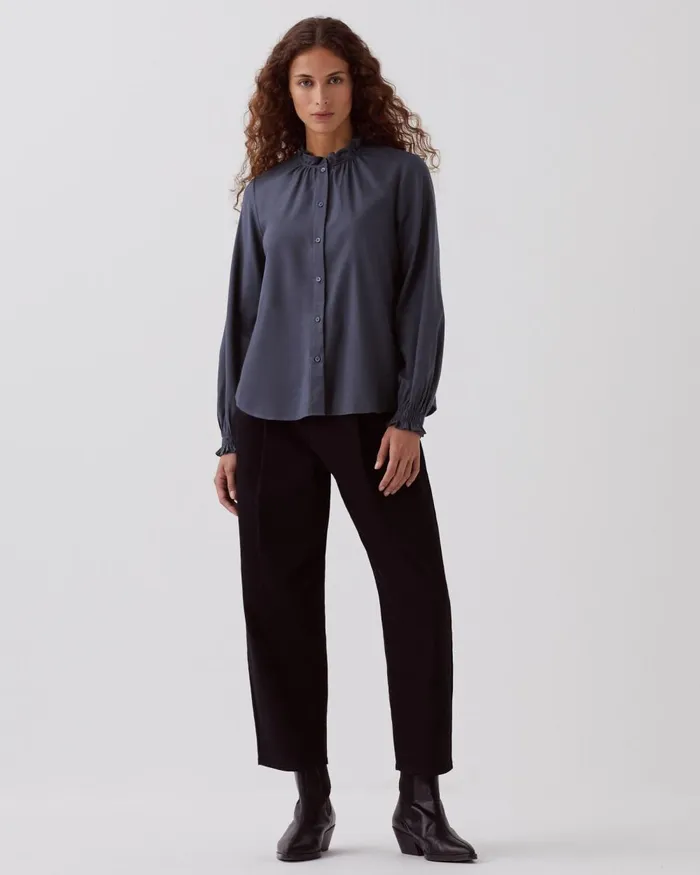 Women Ruffle Neck Blouse Odyssey Gray Comptoir Des Cotonniers Blouses and Shirts and Tops