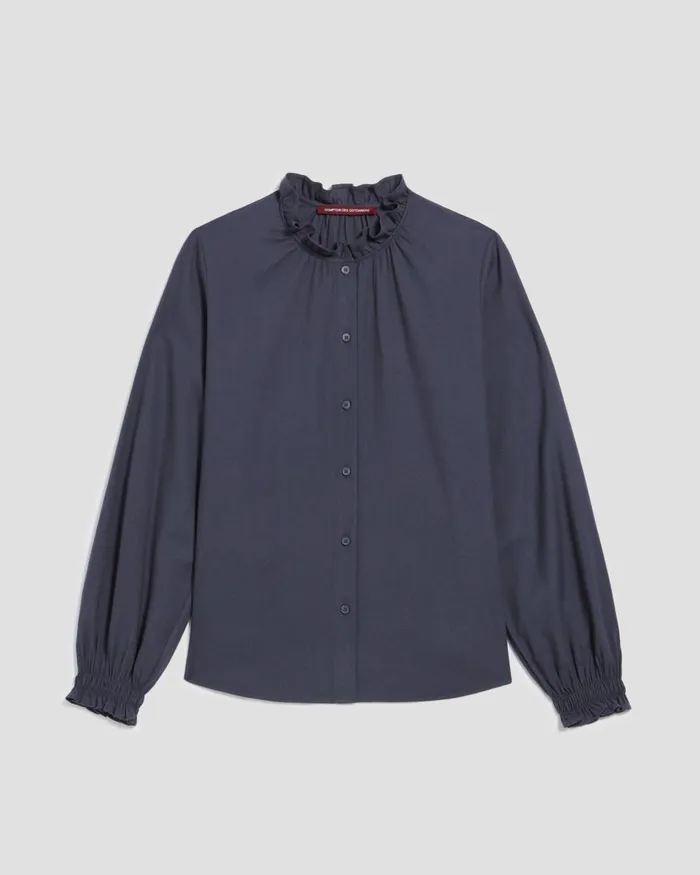 Women Ruffle Neck Blouse Odyssey Gray Comptoir Des Cotonniers Blouses and Shirts and Tops
