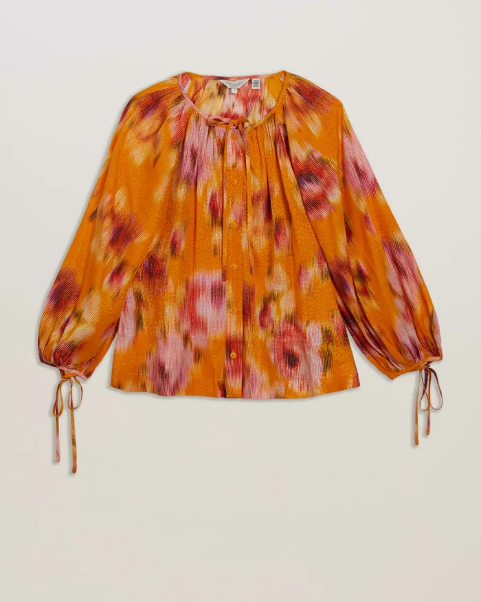 Women SAPHYA 8211 Relaxed Fit Tie Detail Blouse Orange Ted Baker Tops and Blouses