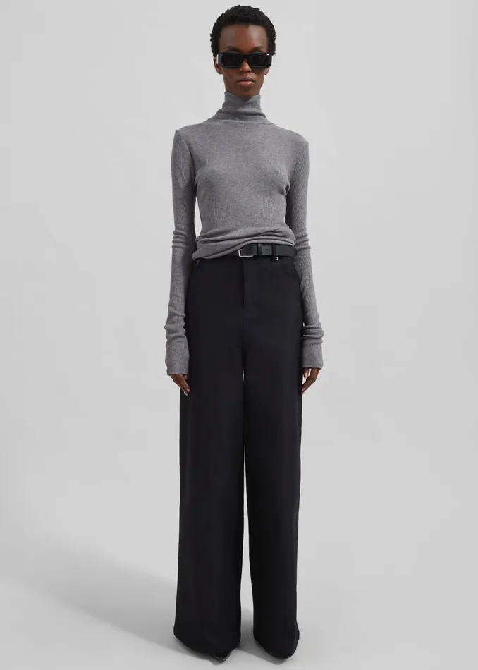 Women Sasha Wide Leg Twill Pants 8211 Black The Frankie Shop Bottoms