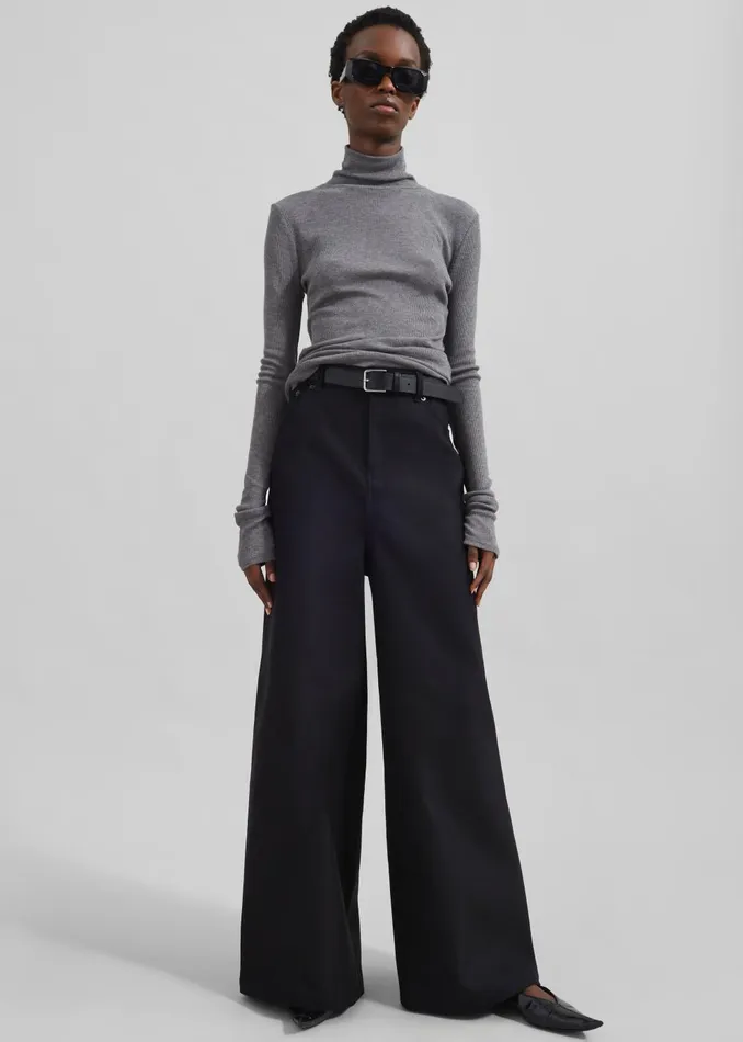 Women Sasha Wide Leg Twill Pants 8211 Black The Frankie Shop Bottoms