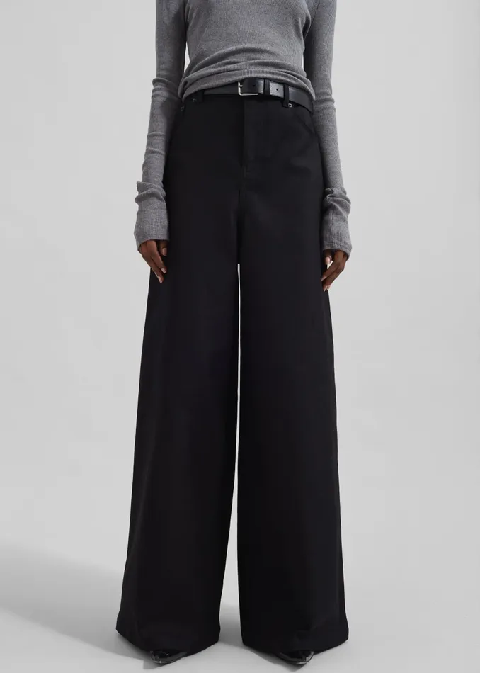 Women Sasha Wide Leg Twill Pants 8211 Black The Frankie Shop Bottoms