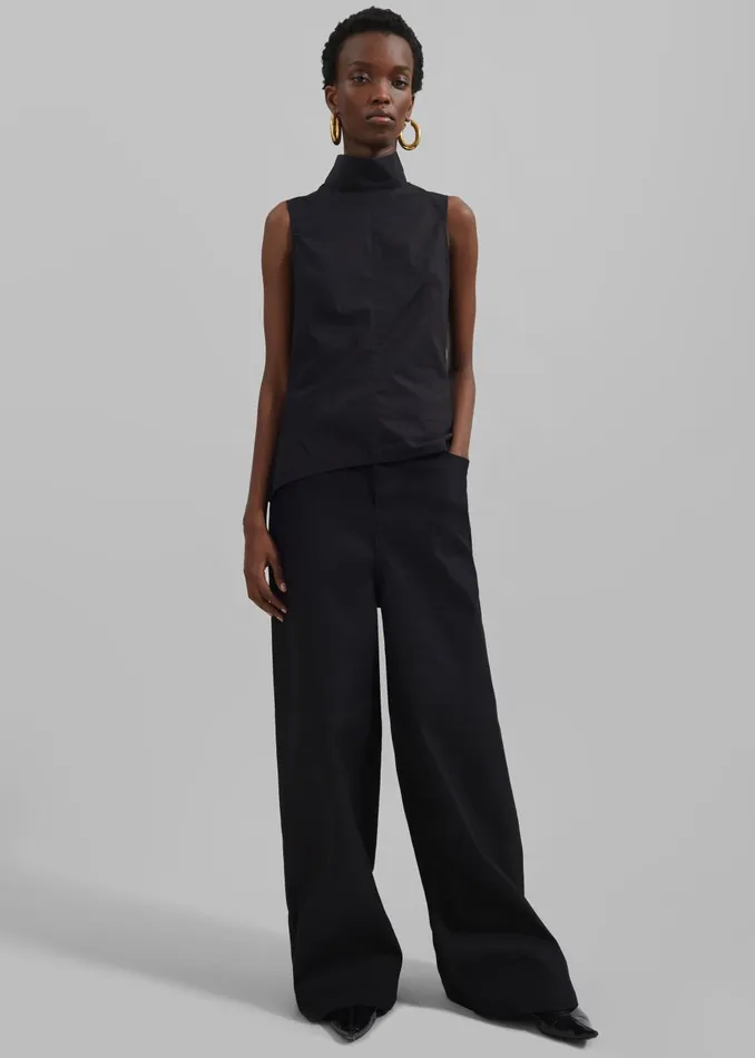 Women Sasha Wide Leg Twill Pants 8211 Black The Frankie Shop Bottoms