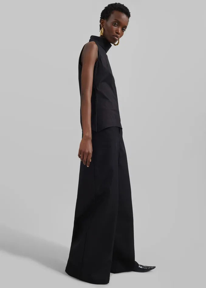 Women Sasha Wide Leg Twill Pants 8211 Black The Frankie Shop Bottoms
