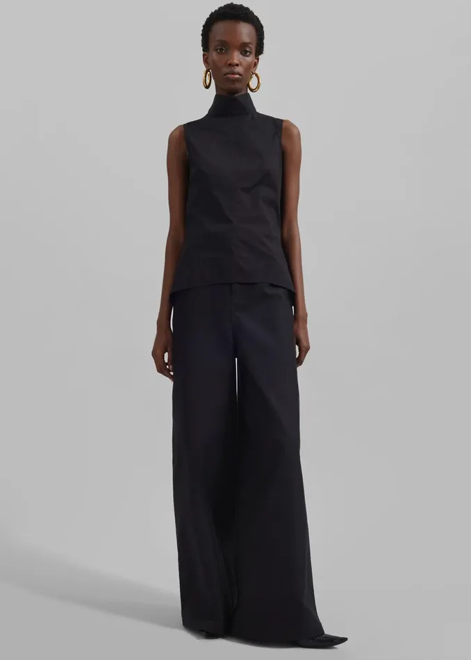 Women Sasha Wide Leg Twill Pants 8211 Black The Frankie Shop Bottoms