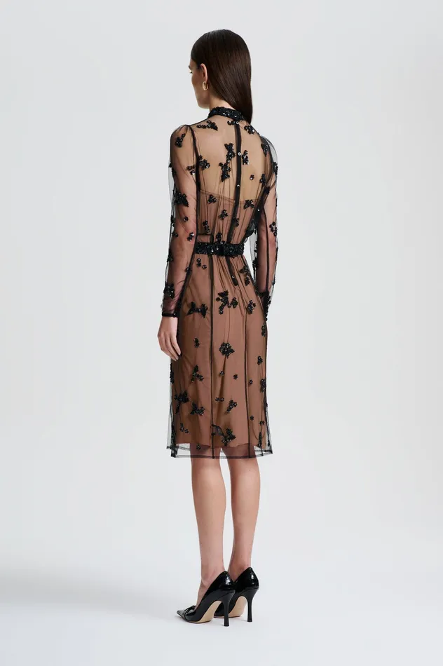 Women Scanlan Theodore BEADED TULLE DRESS BLACK Dresses Women Scanlan Theodore BEADED TULLE DRESS BLACK Dresses