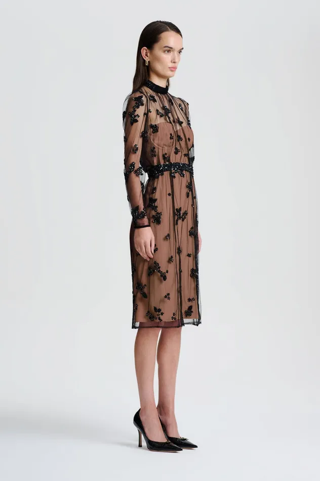 Women Scanlan Theodore BEADED TULLE DRESS BLACK Dresses Women Scanlan Theodore BEADED TULLE DRESS BLACK Dresses