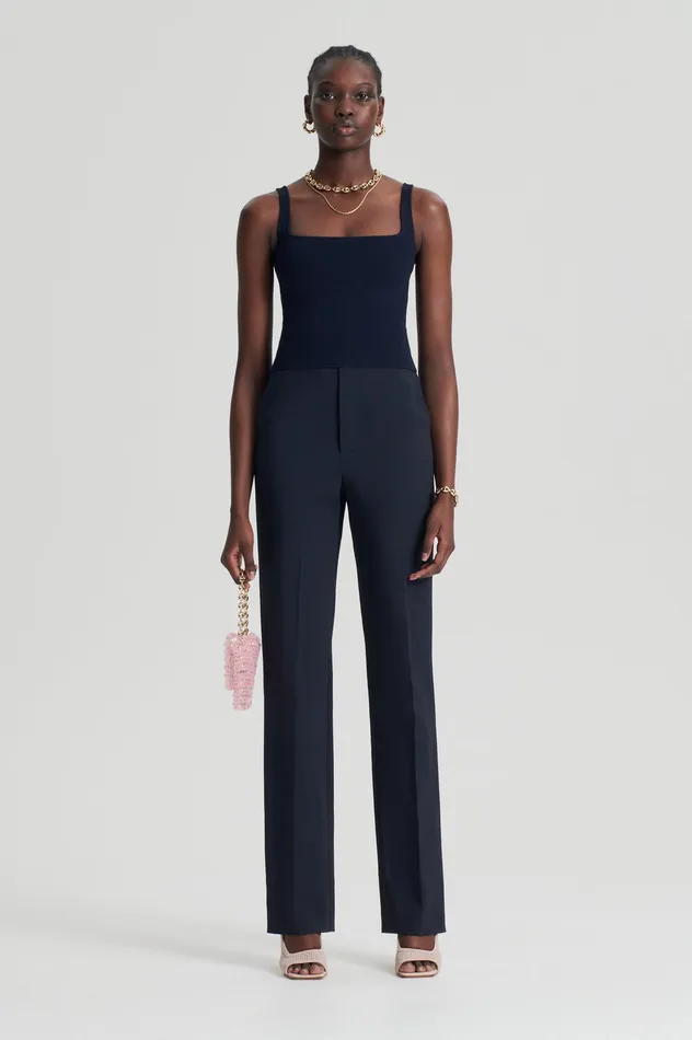 Women Scanlan Theodore CREPE KNIT SQUARE CAMISOLE NAVY Tops