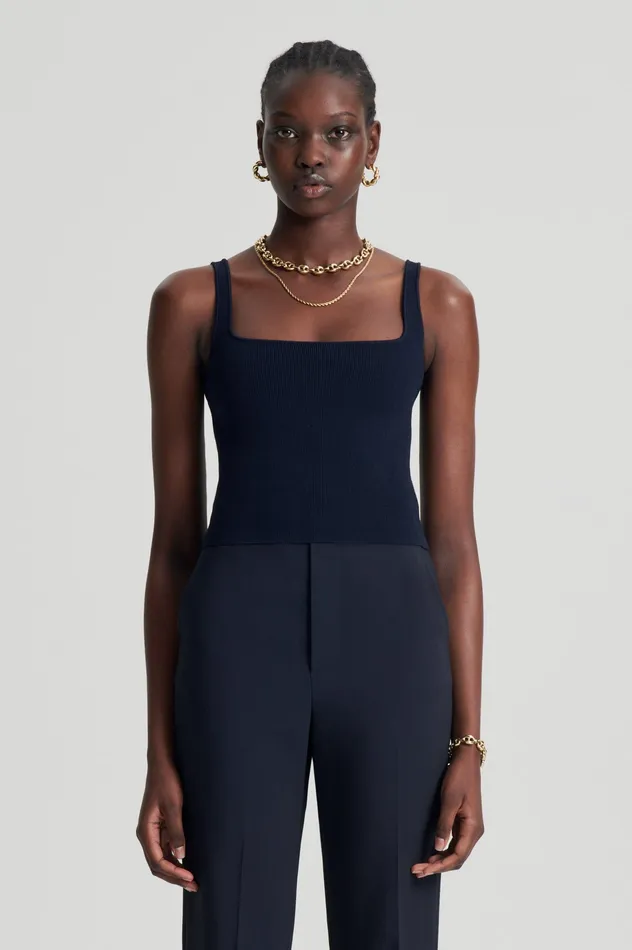 Women Scanlan Theodore CREPE KNIT SQUARE CAMISOLE NAVY Tops