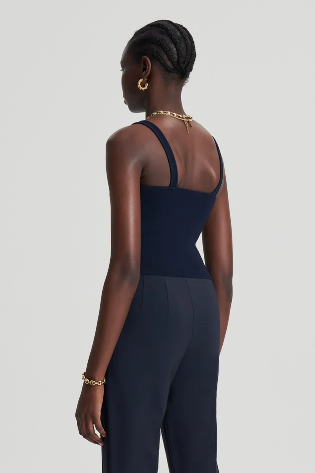 Women Scanlan Theodore CREPE KNIT SQUARE CAMISOLE NAVY Tops