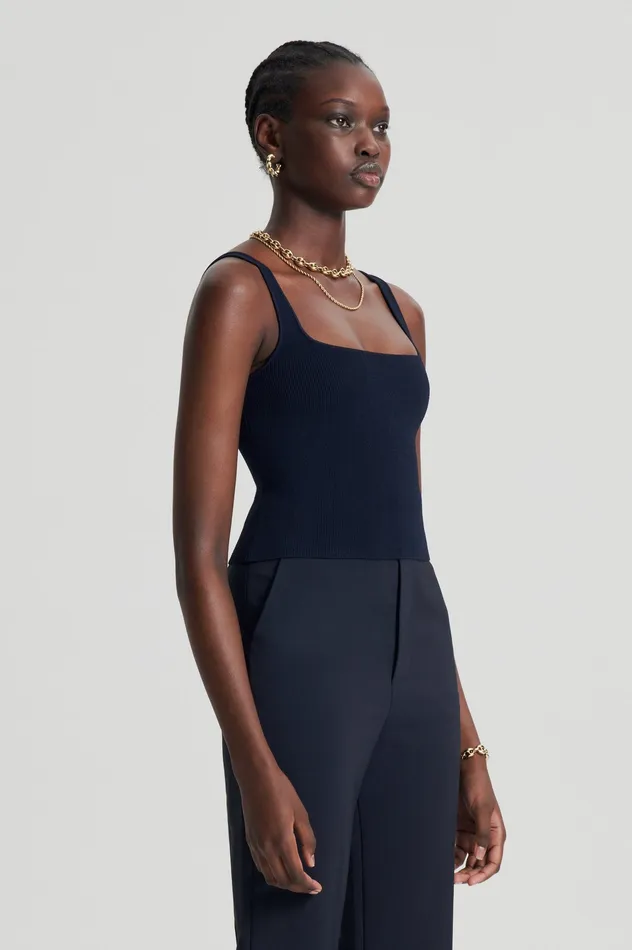Women Scanlan Theodore CREPE KNIT SQUARE CAMISOLE NAVY Tops