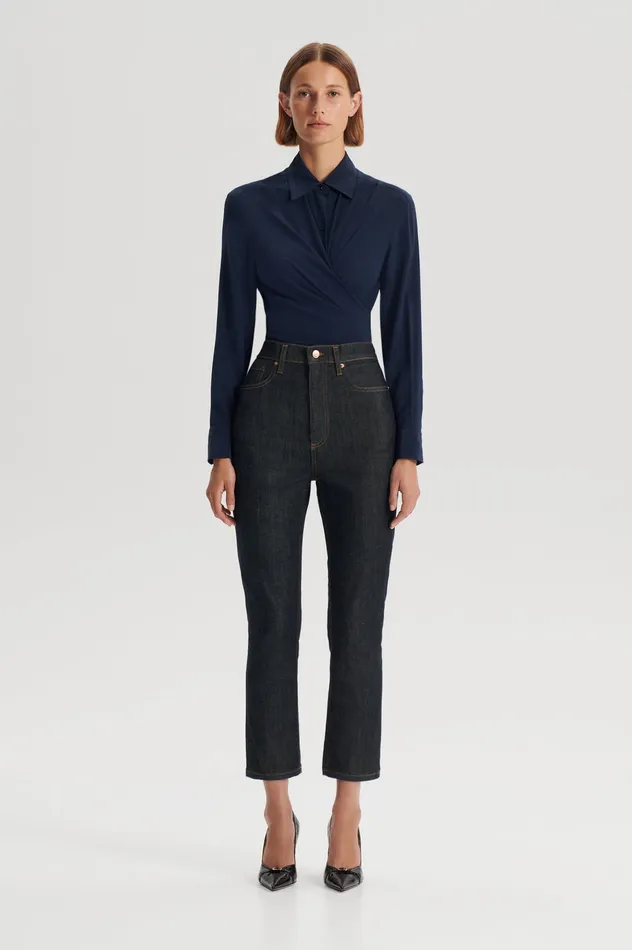 Women Scanlan Theodore SILK TIE FRONT SHIRT NAVY Shirts