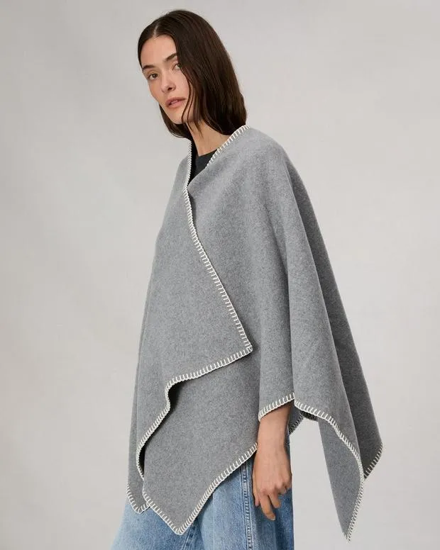 Women Scarves and Ponchos Rag and Bone Ingrid Wool Poncho Mid Grey