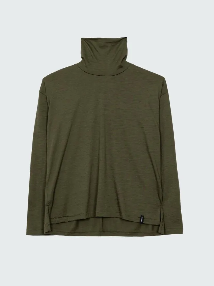 Women Seeker Merino High Neck TShirt Olive Finisterre Tops and Shirts