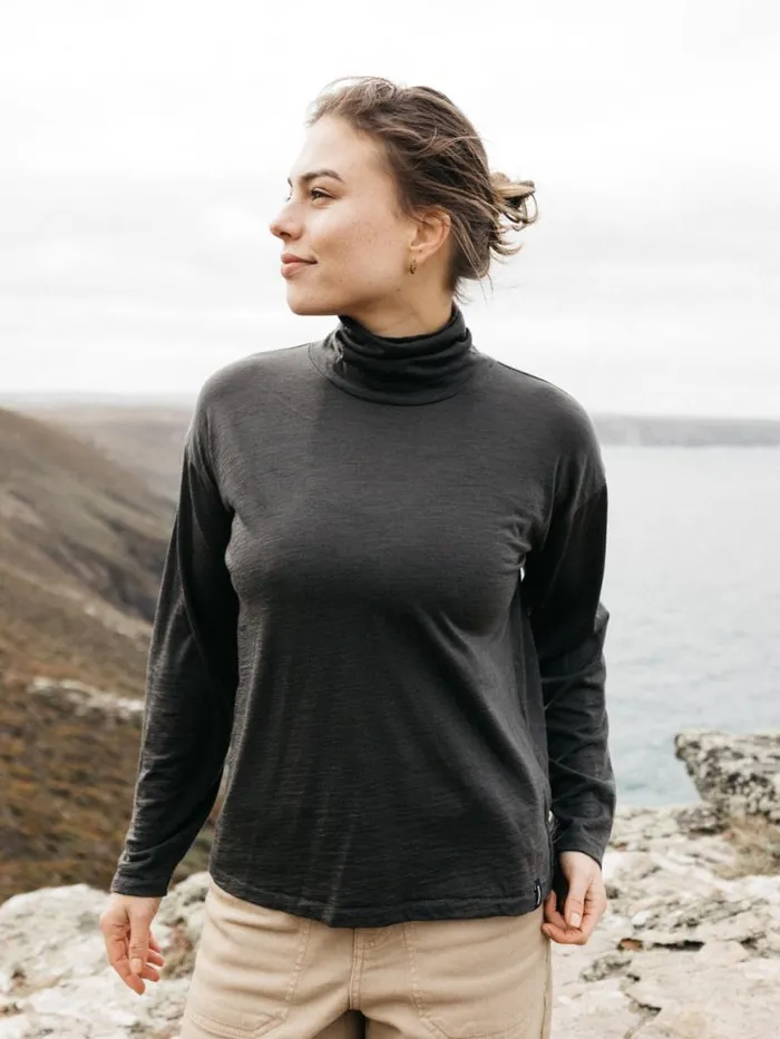 Women Seeker Merino High Neck TShirt Raven Finisterre Tops and Shirts
