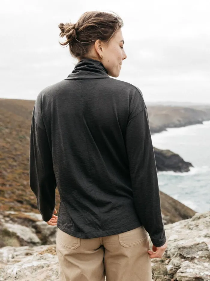 Women Seeker Merino High Neck TShirt Raven Finisterre Tops and Shirts
