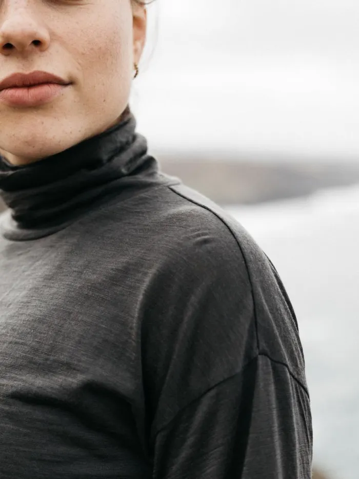 Women Seeker Merino High Neck TShirt Raven Finisterre Tops and Shirts