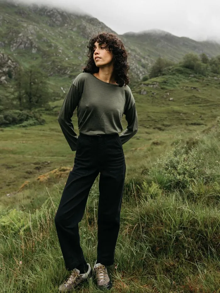 Women Seeker Merino Long Sleeve TShirt Olive Finisterre Tops and Shirts