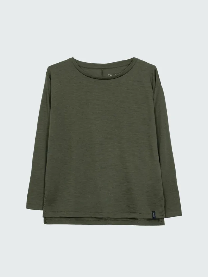 Women Seeker Merino Long Sleeve TShirt Olive Finisterre Tops and Shirts
