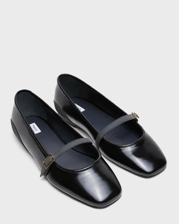 Women Shoes Theory Leather Ballerina Flat Black