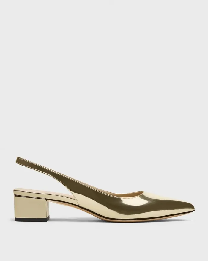 Women Shoes Theory Slingback Pump In Metallic Leather Light Gold