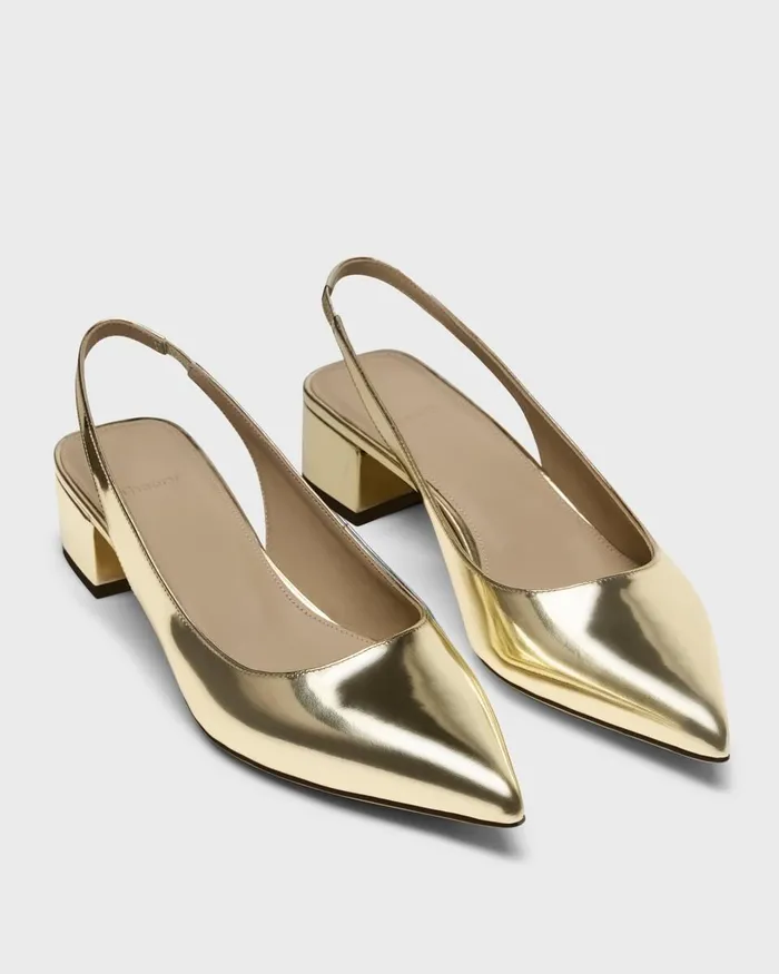 Women Shoes Theory Slingback Pump In Metallic Leather Light Gold