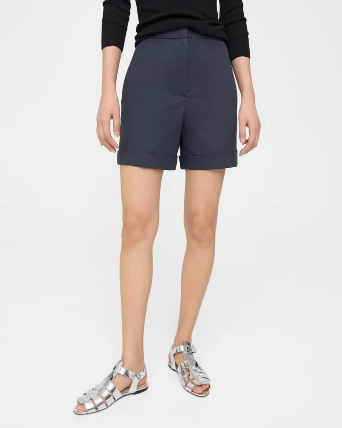 Women Shorts Theory Cuffed Short In Stretch Cotton Twill Nocturne Navy