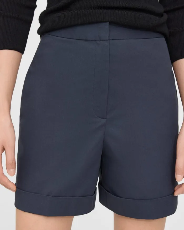 Women Shorts Theory Cuffed Short In Stretch Cotton Twill Nocturne Navy