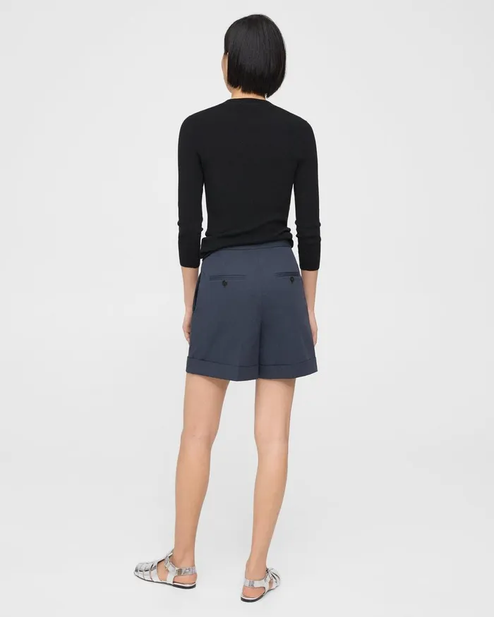 Women Shorts Theory Cuffed Short In Stretch Cotton Twill Nocturne Navy