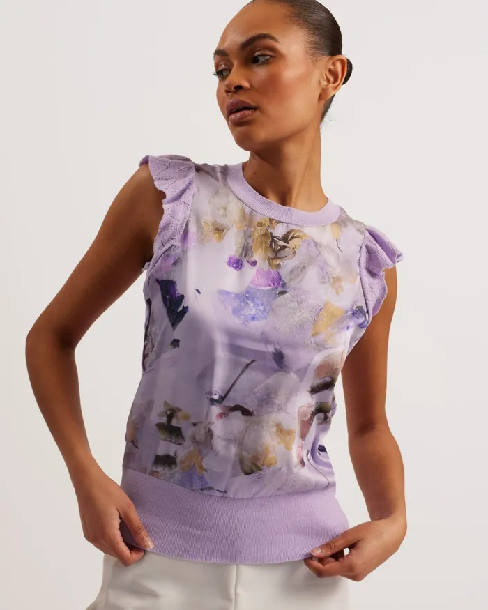 Women SHRAYHA 8211 Woven Front Top With Shoulder Frills Lilac Ted Baker Tops and Blouses Women SHRAYHA 8211 Woven Front Top With Shoulder Frills Lilac Ted Baker Tops and Blouses