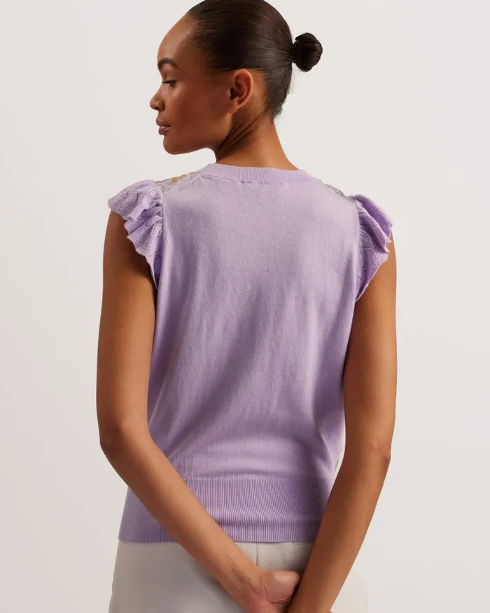 Women SHRAYHA 8211 Woven Front Top With Shoulder Frills Lilac Ted Baker Tops and Blouses Women SHRAYHA 8211 Woven Front Top With Shoulder Frills Lilac Ted Baker Tops and Blouses