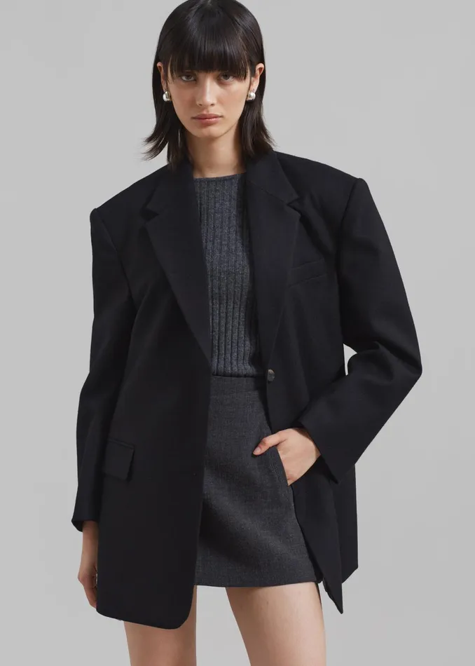 Women Silas Oversized Wool Blazer 8211 Black The Frankie Shop Outerwear