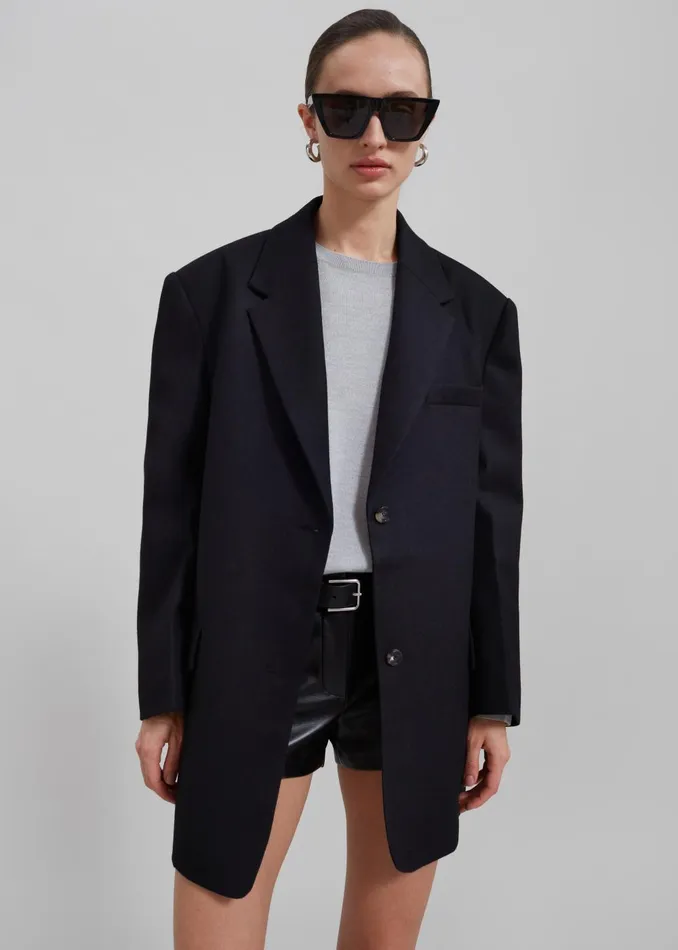 Women Silas Oversized Wool Blazer 8211 Black The Frankie Shop Outerwear